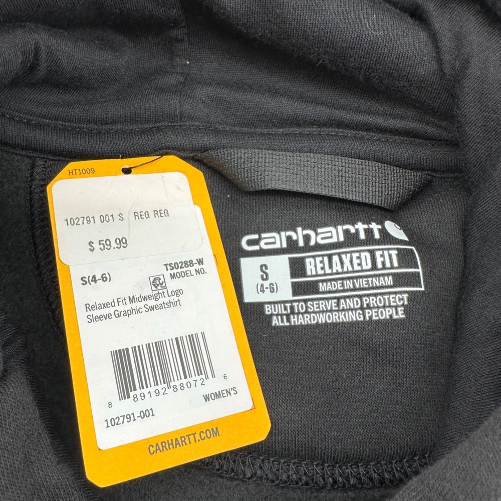 Carhartt Womens Logo Graphic Hoodie Black TS0288-W Size Small Regular Fit - Picture 3 of 8